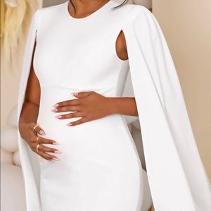 White Maternity Cape Midi Dress
